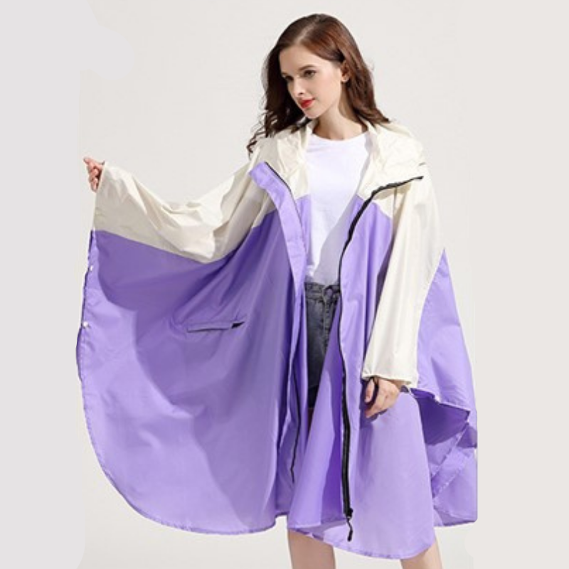 Beige & Violet Rain Poncho - Violet & beige