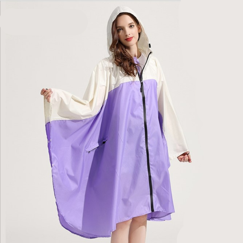 Beige & Violet Rain Poncho - Violet & beige