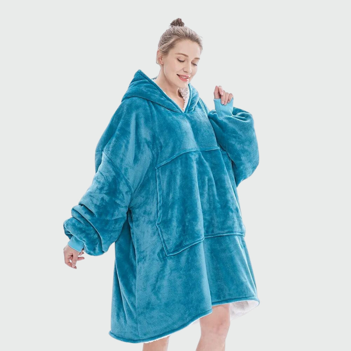 Women's fleece winter poncho - blue / unique