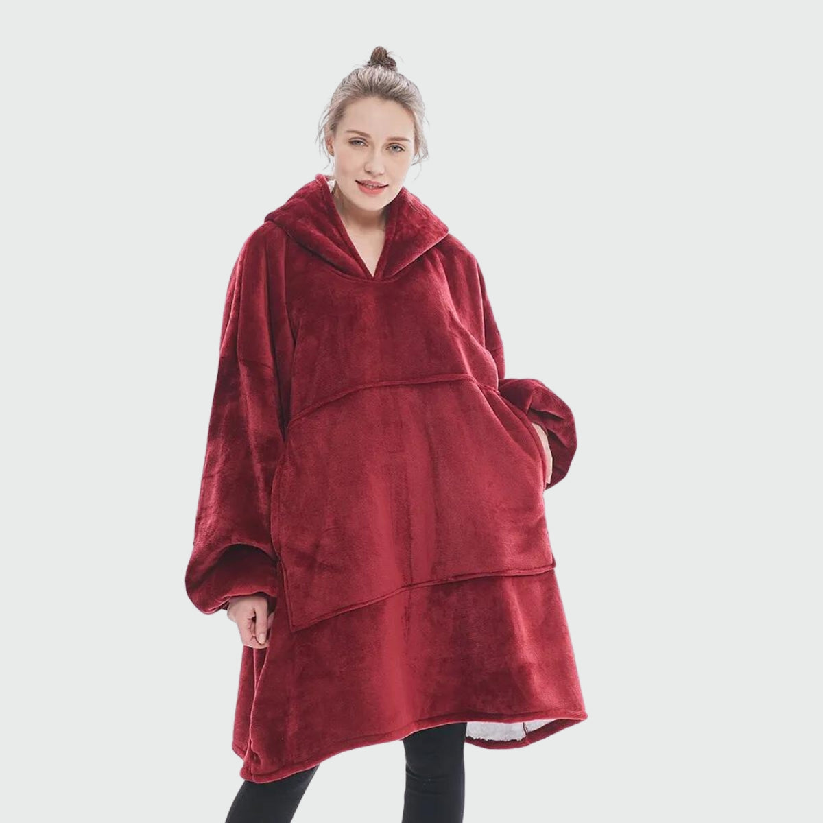 Women's fleece winter poncho - red / unique