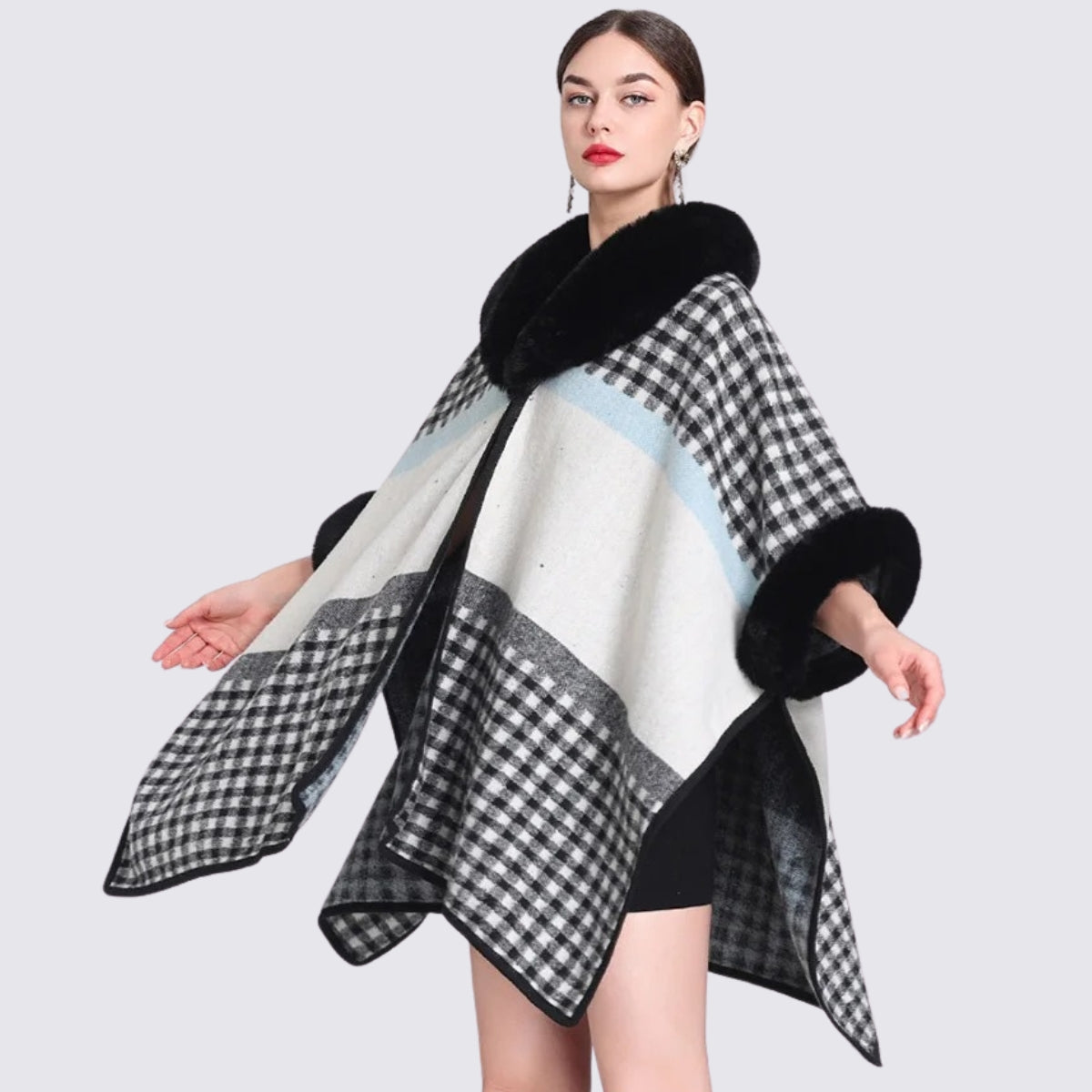Chic Women's Fur & Check Cape