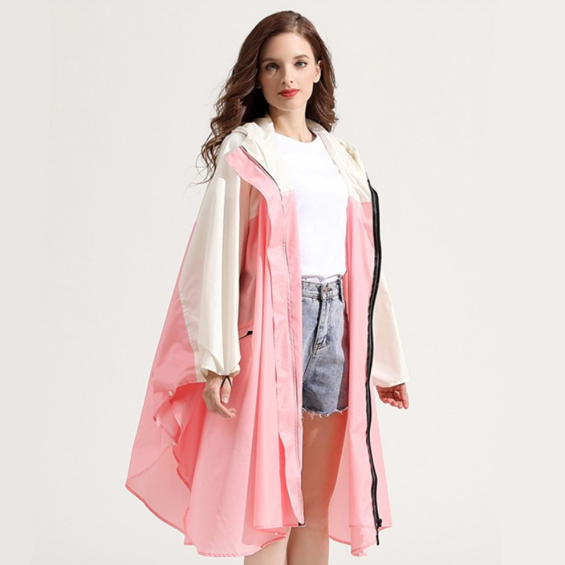 Light Pink & Beige Rain Poncho - Pink & Beige