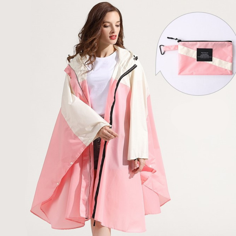 Light Pink & Beige Rain Poncho - Pink & Beige