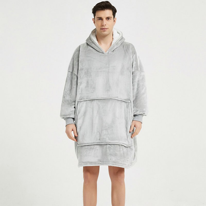 Men's fleece poncho - Light grey