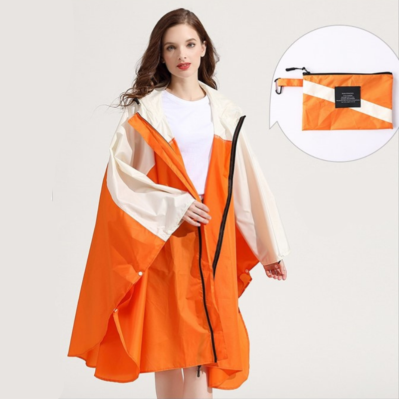 Rain Poncho Orange & Beige - Orange & beige