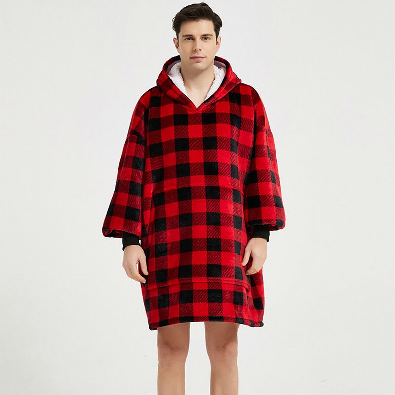 Men's Polar Plaid Poncho - Red & Black