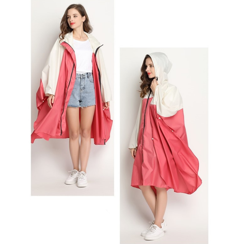 Women's Rain Poncho - Pink & White