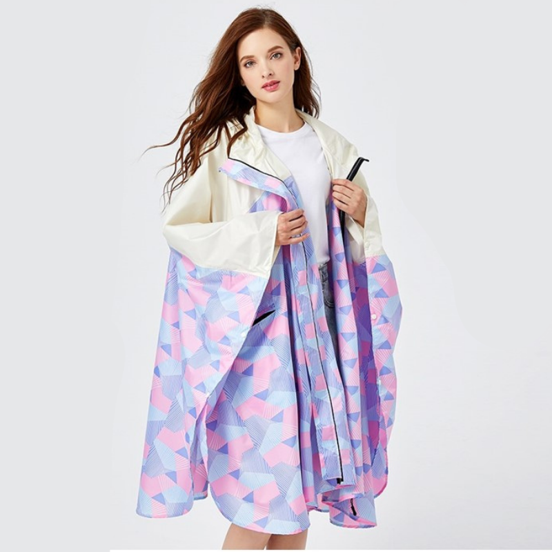 Pink Violet & Beige Rain Poncho - violet & beige