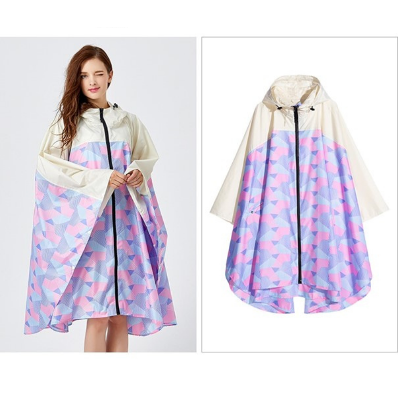 Pink Violet & Beige Rain Poncho - violet & beige
