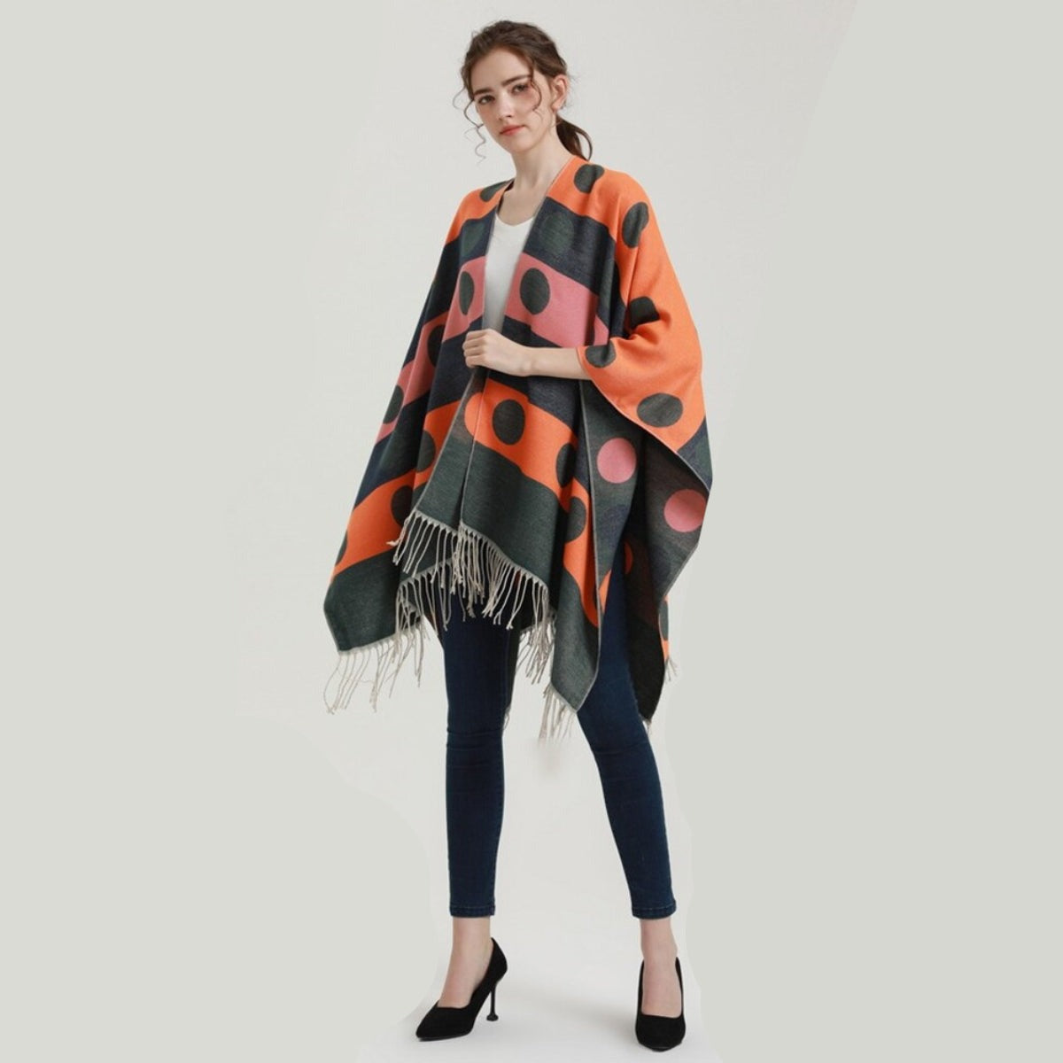 Women's Poncho Dots & Fringes