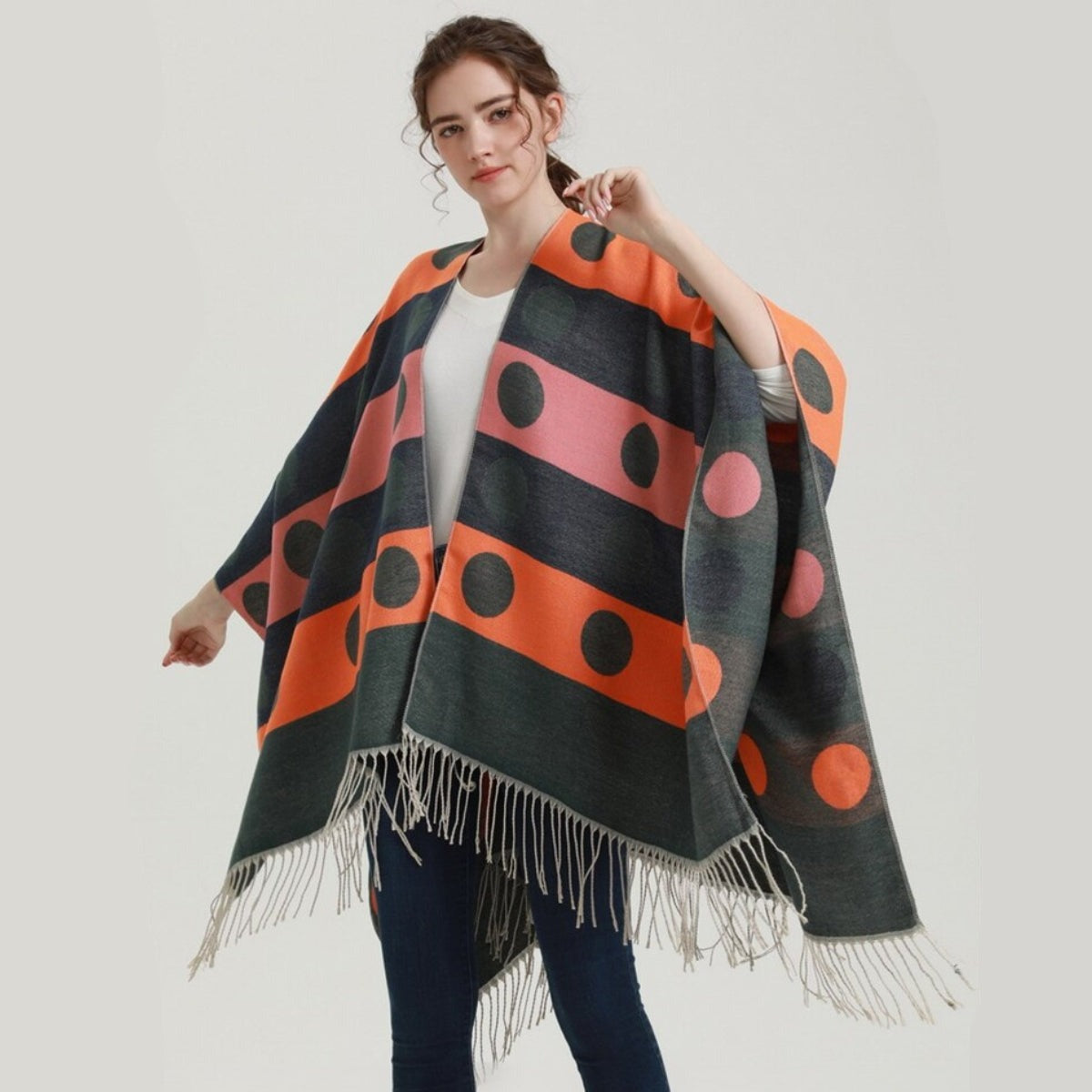 Women's Poncho Dots & Fringes
