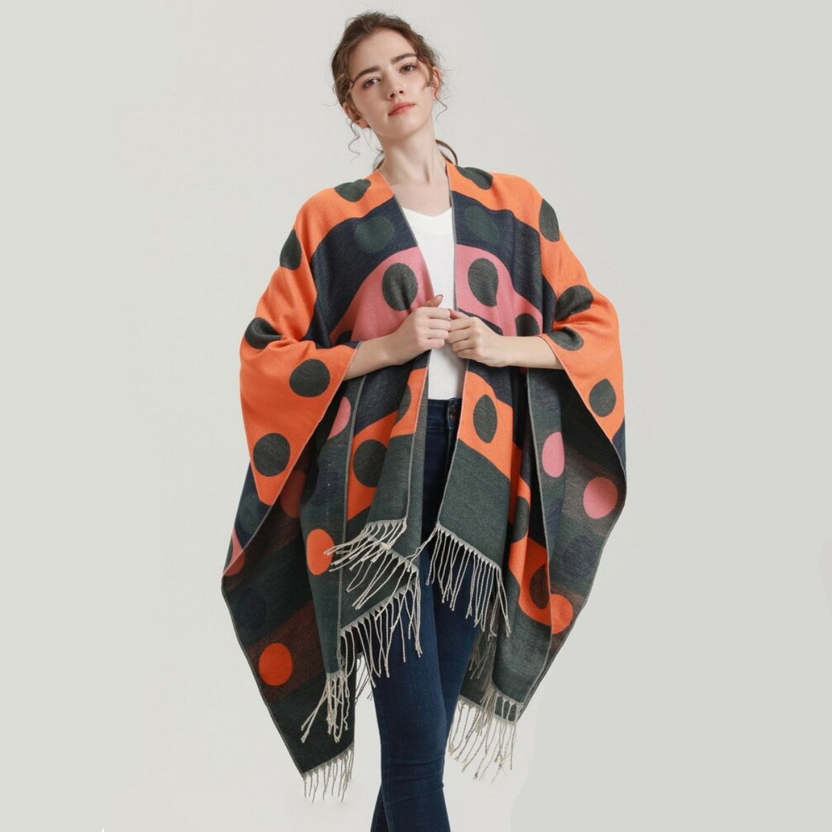 Women's Poncho Dots & Fringes