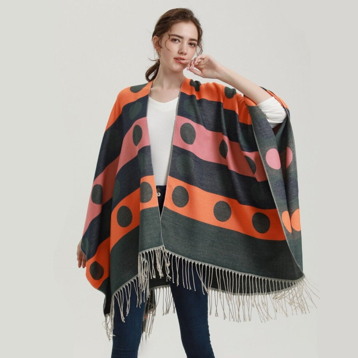 Women's Poncho Dots & Fringes