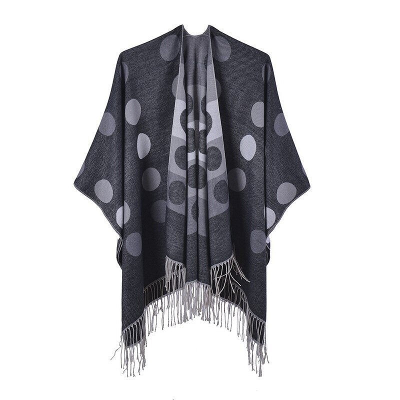 Women's Poncho Dots & Fringes - Black / Unique
