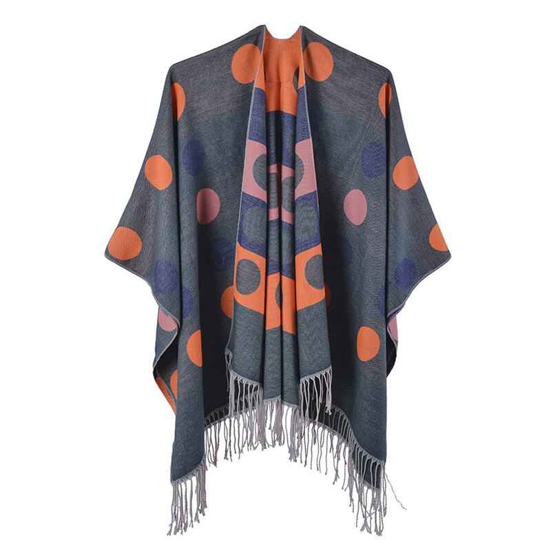 Women's Poncho Dots & Fringes - Orange / Unique