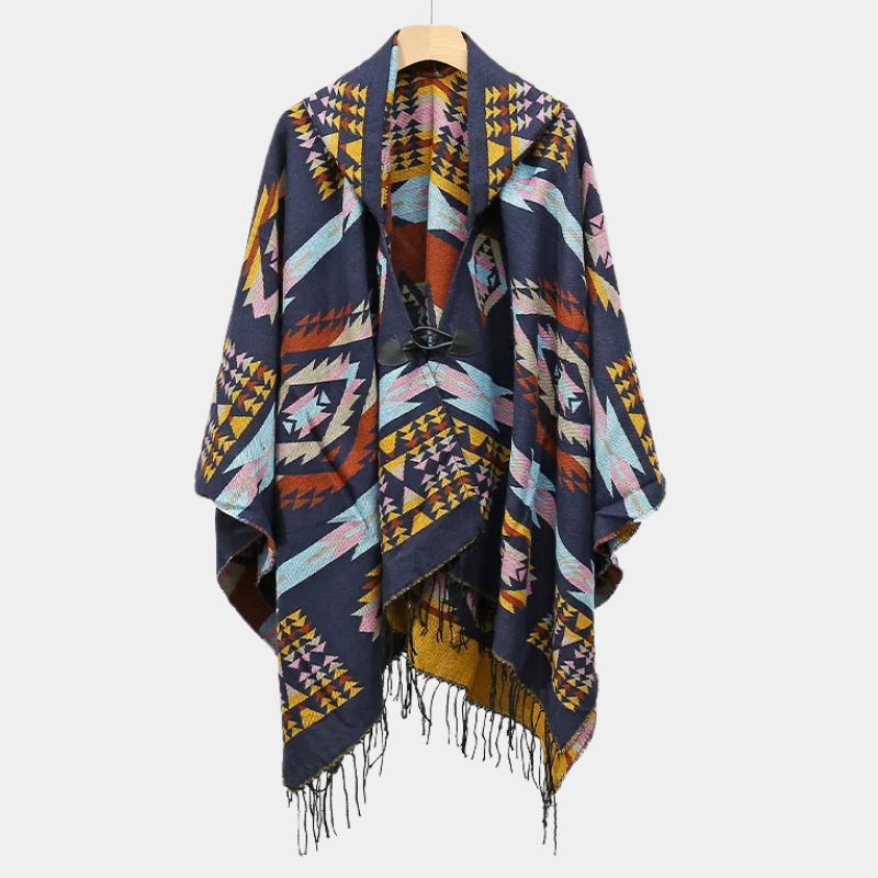 Poncho Ethnique Homme - jaune avec bouton