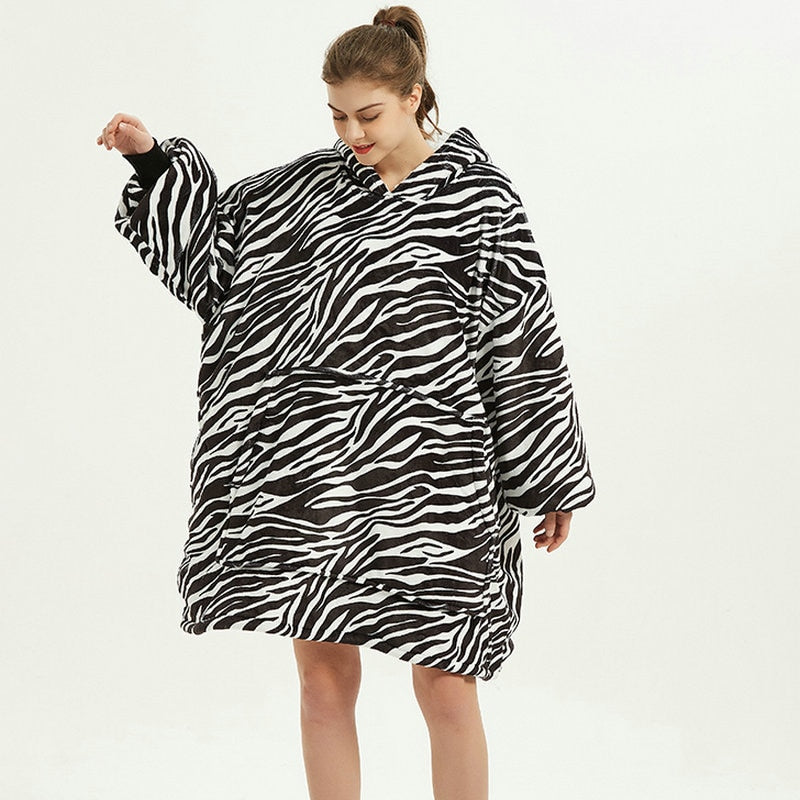 Women's Zebra Fleece Poncho - Black & White