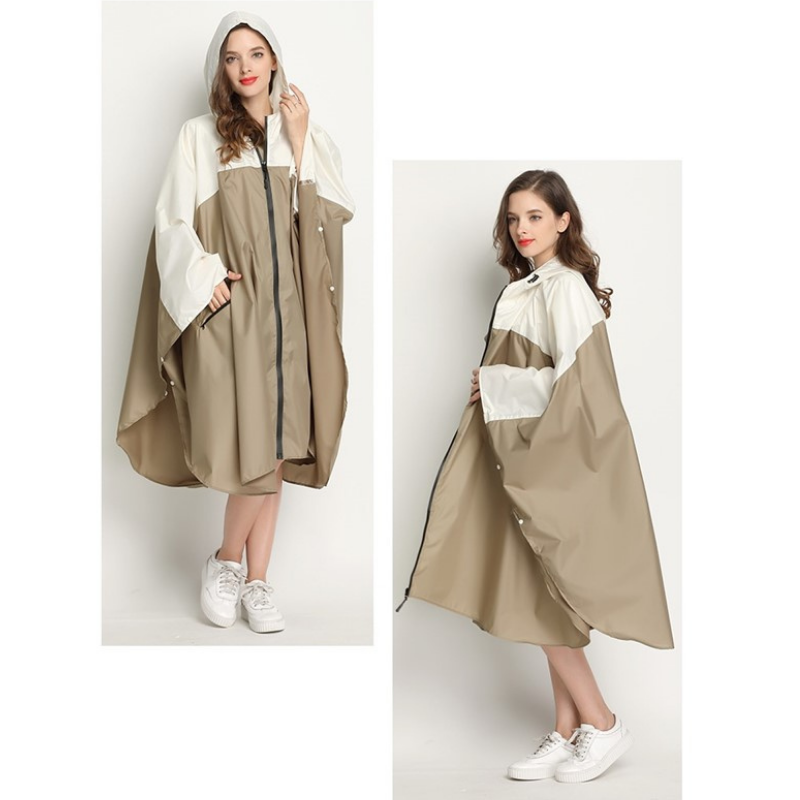 Waterproof Poncho - Beige & White