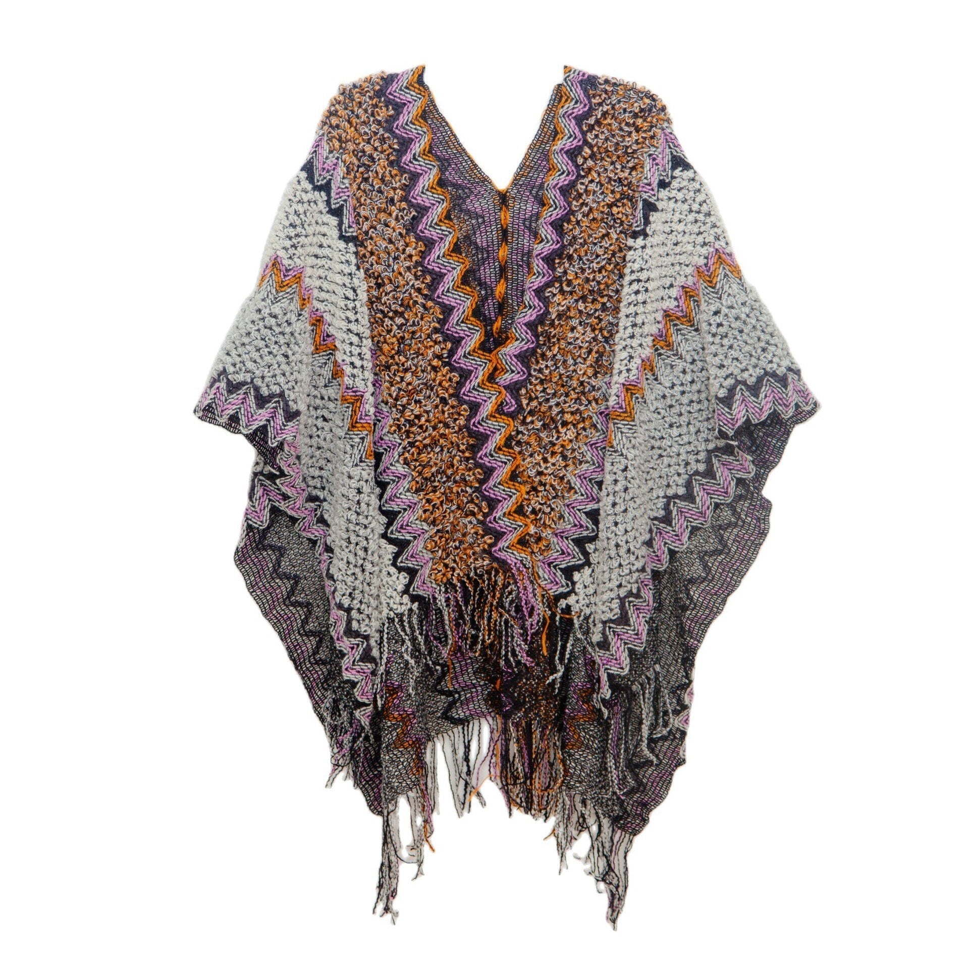 Women's Ethnic Poncho - Grey / Unique