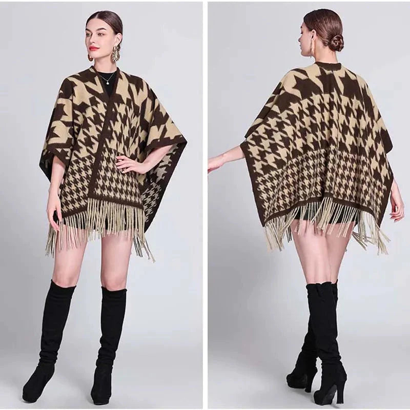 Women's houndstooth cape