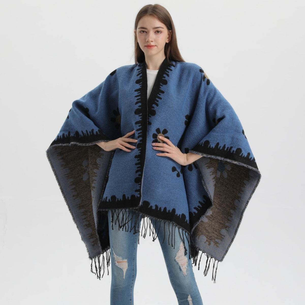 Poncho Woman Flower - 1 / Unique