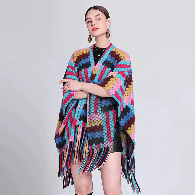 Women's Poncho Multicolor - multicolor / unique