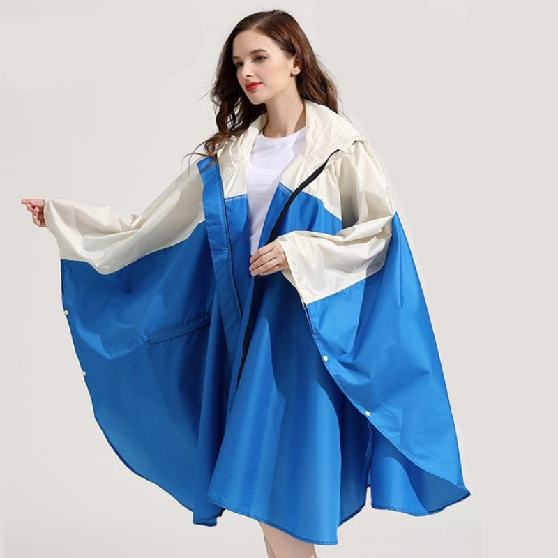Women's Blue & Beige Rain Poncho - Dark blue & beige
