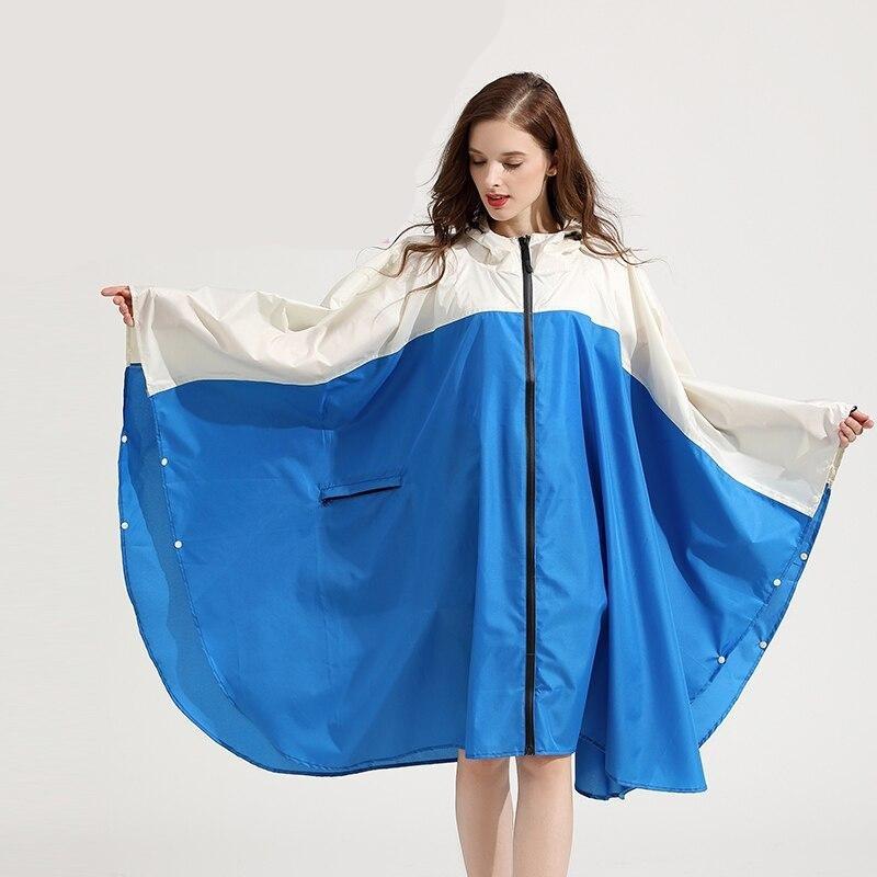 Women's Blue & Beige Rain Poncho - Dark blue & beige
