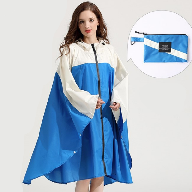 Women's Blue & Beige Rain Poncho - Dark blue & beige