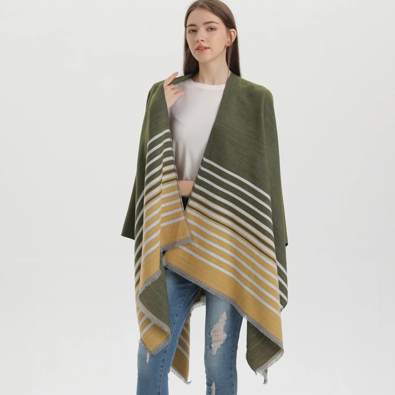 Women's striped poncho