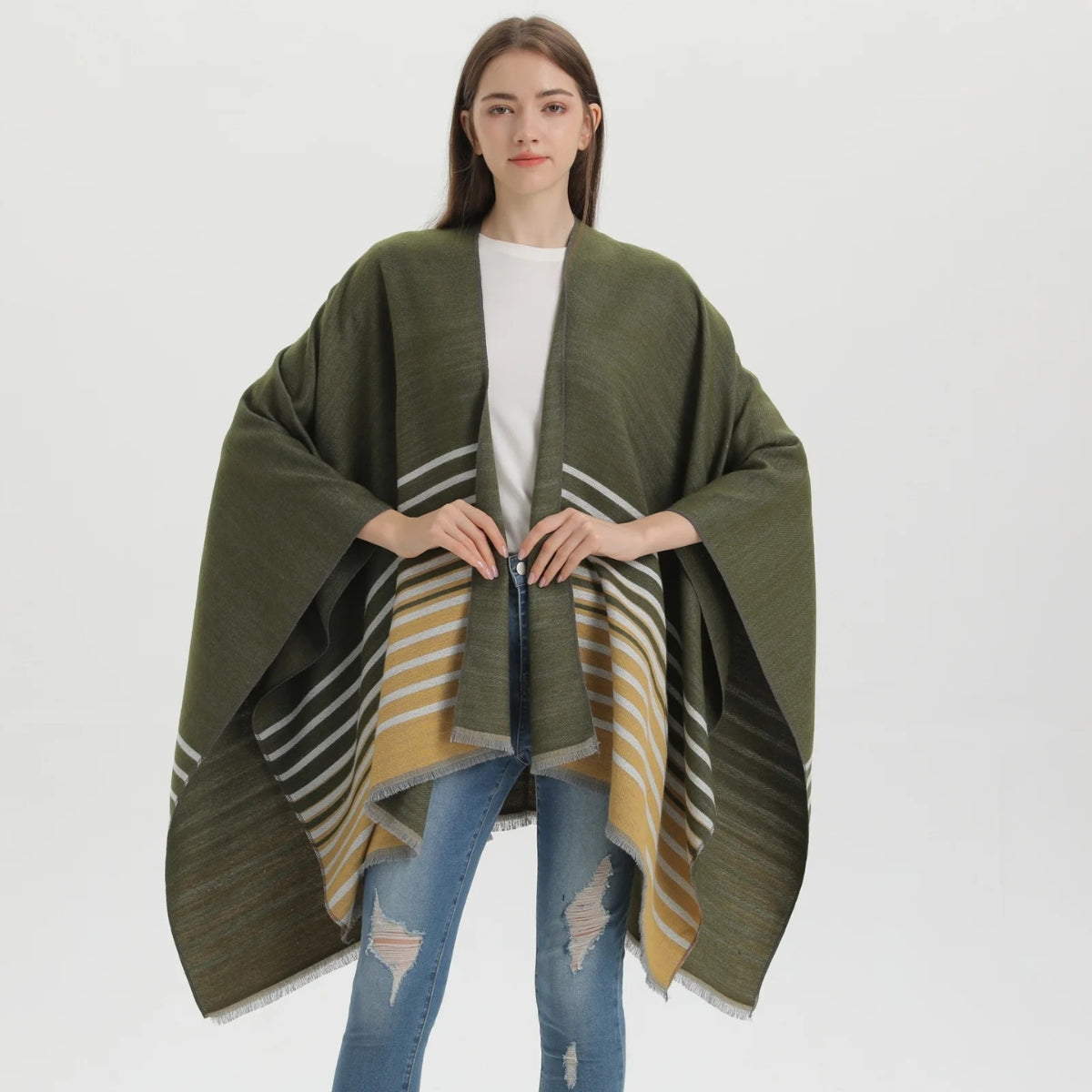 Women's striped poncho