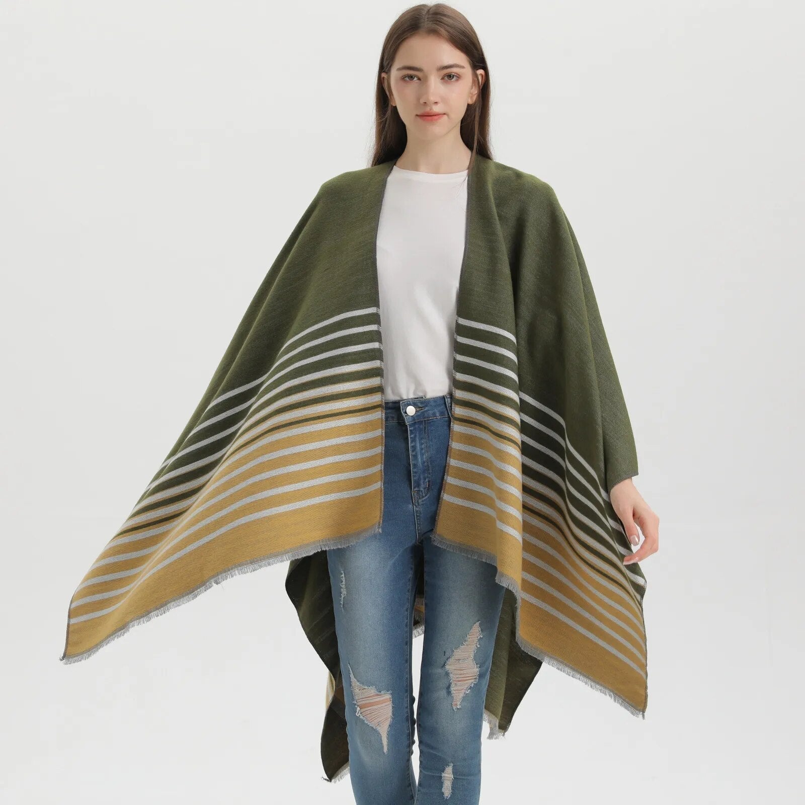 Women's striped poncho