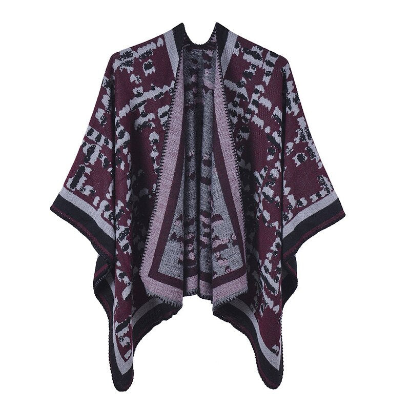 Women's Vintage Poncho - Bordeaux / Unique