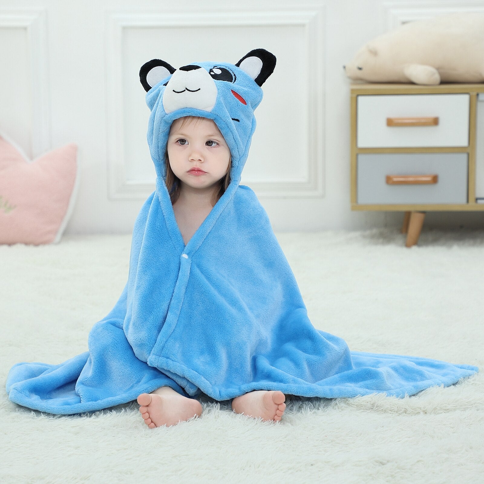 Blue Bear Baby Bath Cape - blue bear / 70x100 cm