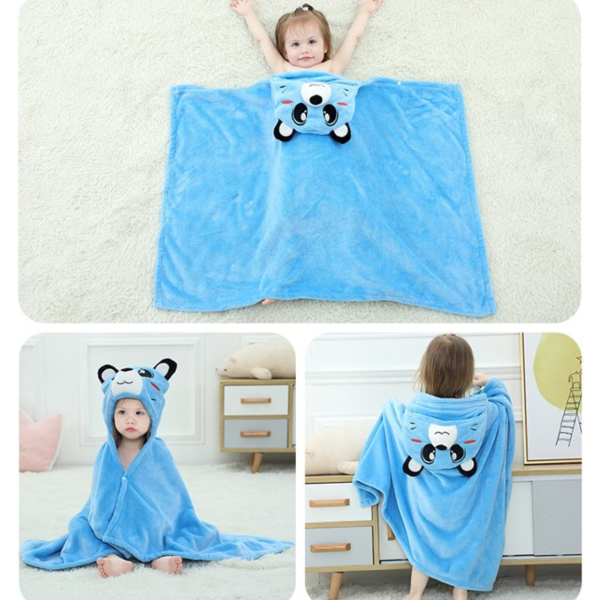 Blue Bear Baby Bath Cape - blue bear / 70x100 cm