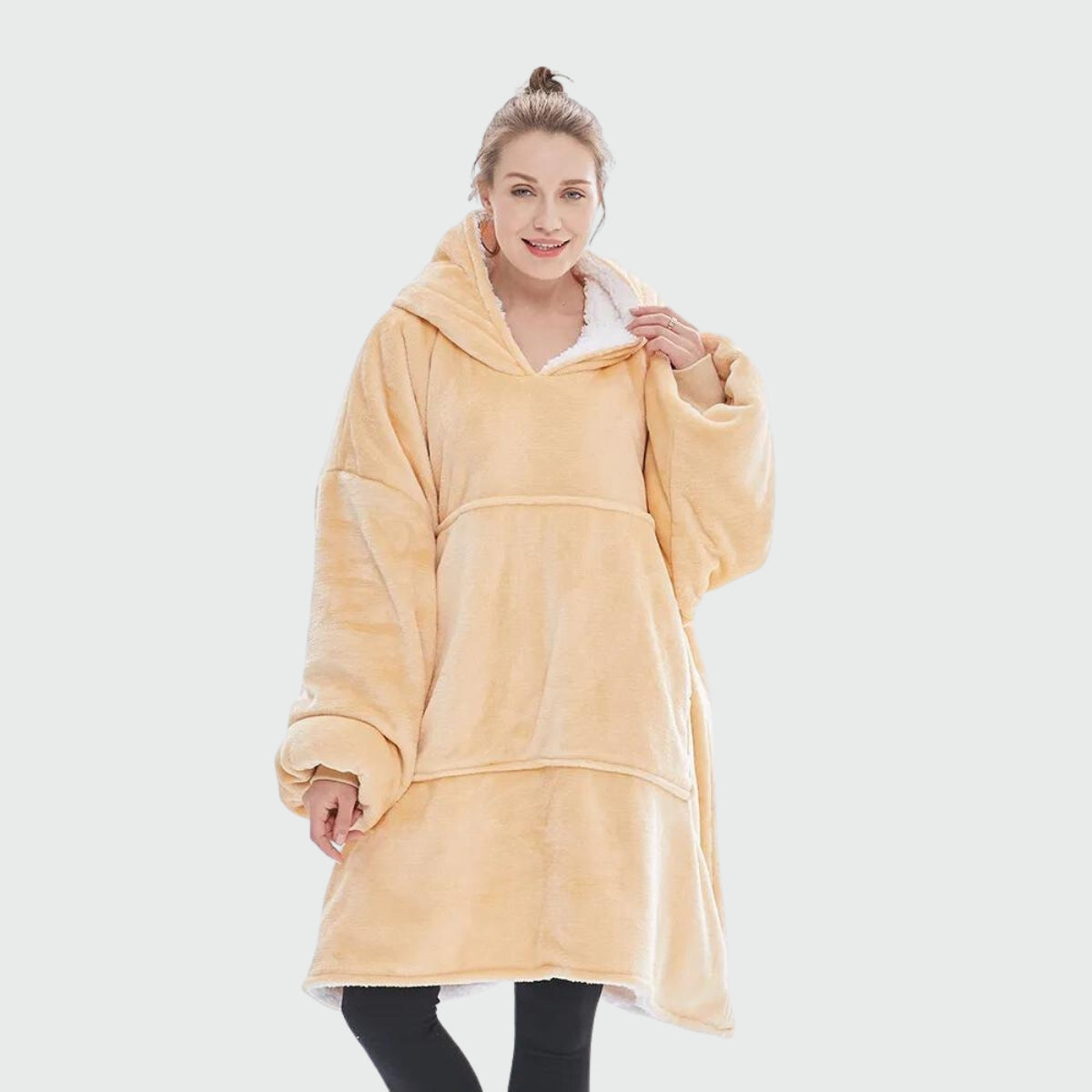 Women's fleece winter poncho - beige / unique