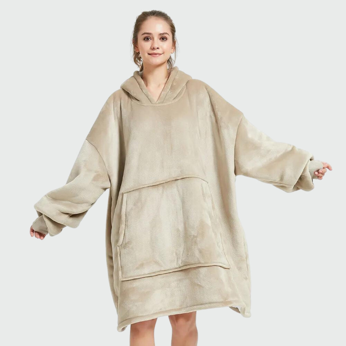 Women's fleece winter poncho - khaki / unique