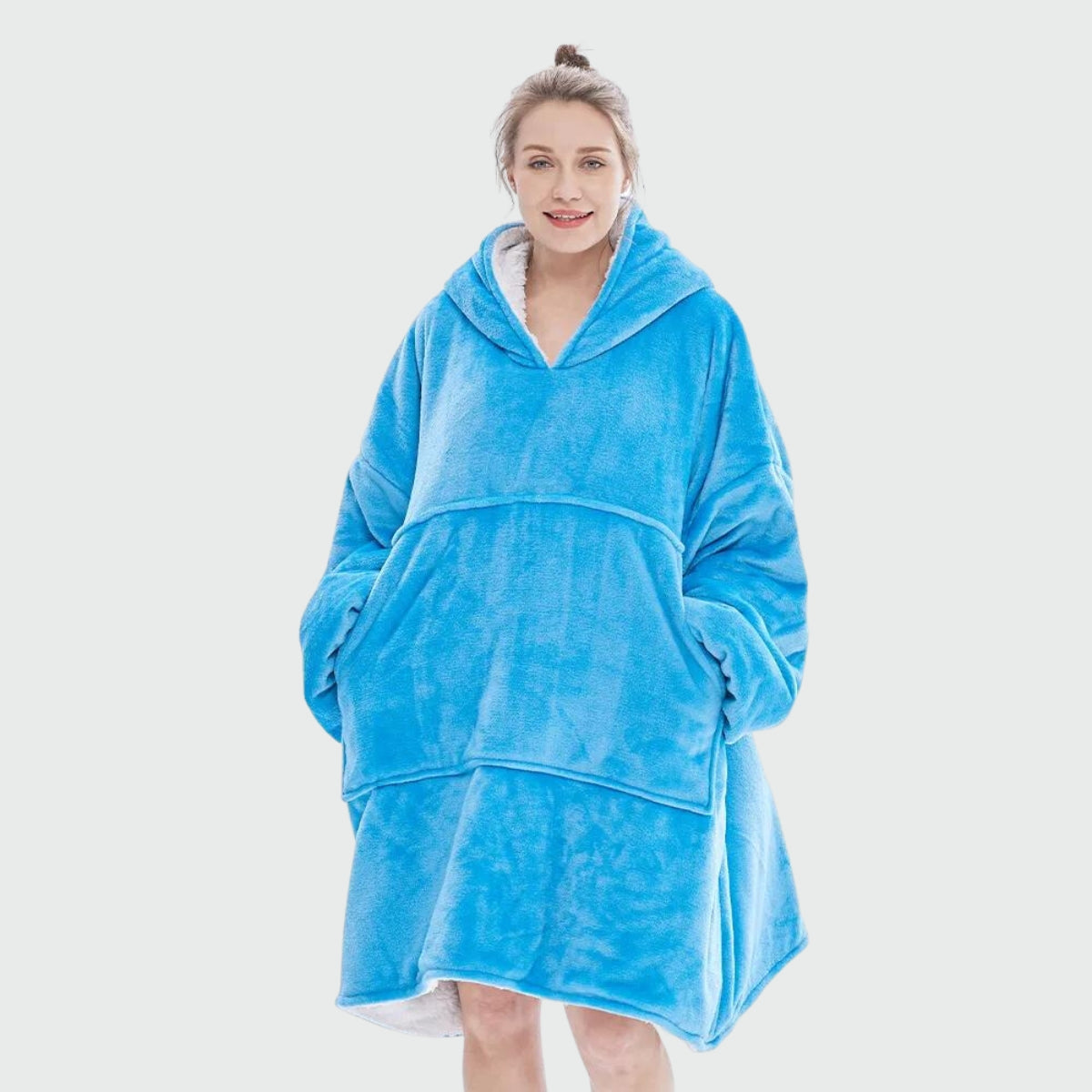 Women's fleece winter poncho - light blue / unique