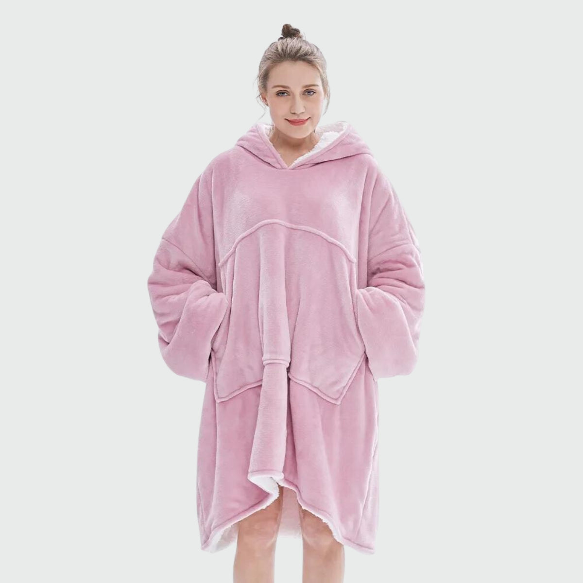 Women's fleece winter poncho - light pink / unique