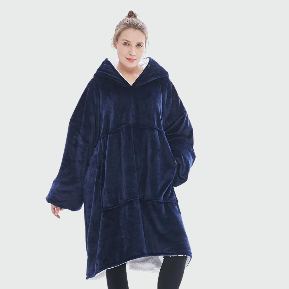 Women's fleece winter poncho - navy blue / unique