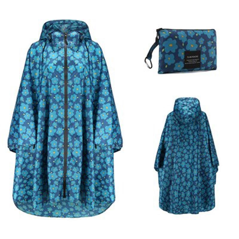 Women's floral rain poncho - blue
