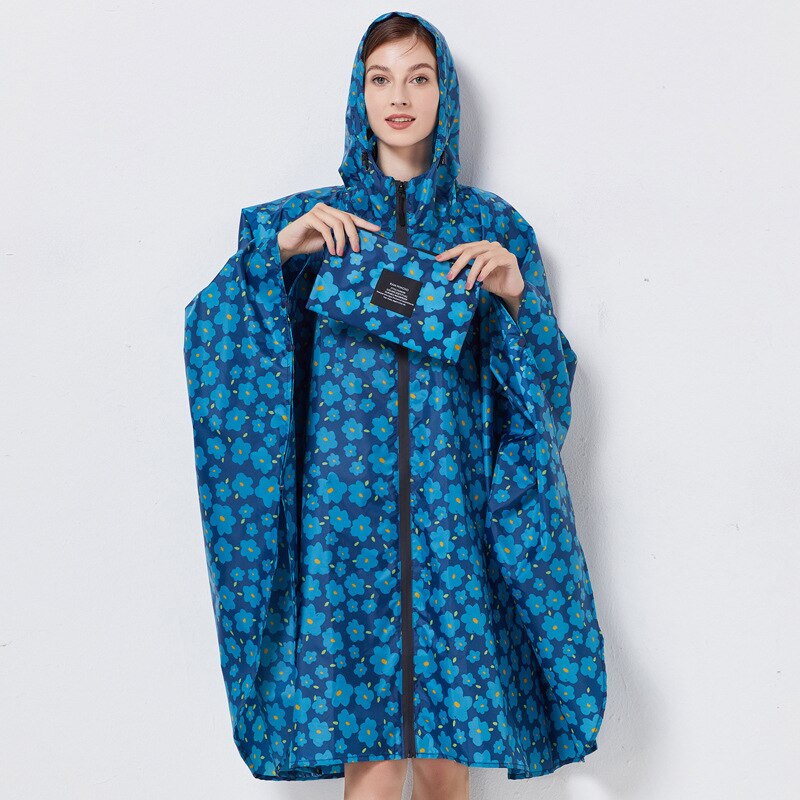 Women's floral rain poncho - blue