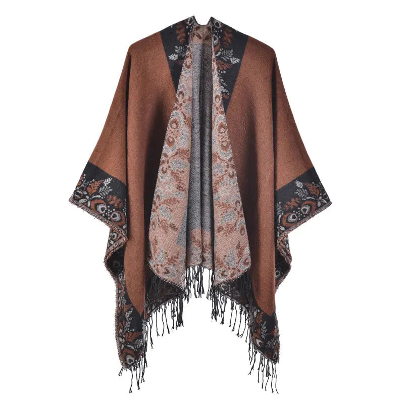 Woman's Elegant Flower Cape - brown