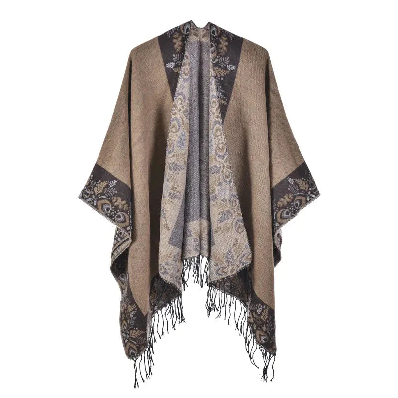 Woman's Elegant Flower Cape - khaki